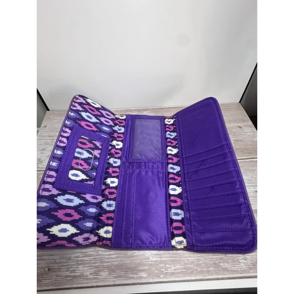 Vera Bradley Purple Trifold Wallet Lilac Tapestry Wear On Edges - Picture 4 of 8